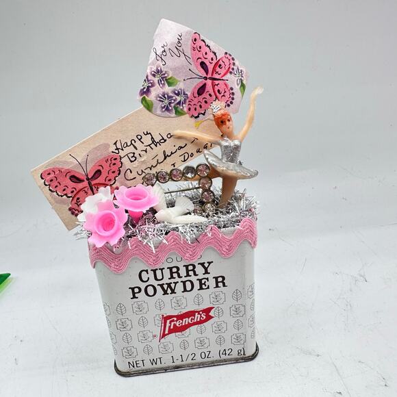 Birthday Ballerina Retro Assemblage - Vintage Spice Tin Diorama - Picture 2 of 6